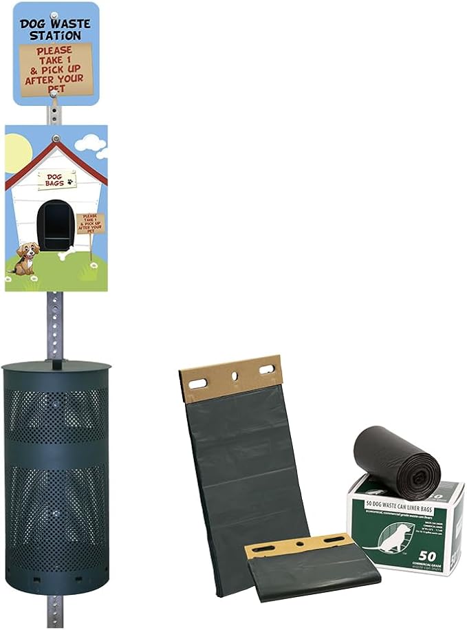 Zero Waste USA - Aluminum Dog Waste Station - Dog House | Matte Green | DISPENSE-ART™ UV printed aluminum station with MittN™ mitten bags, 25% more dispenser storage, commercial outdoor design
