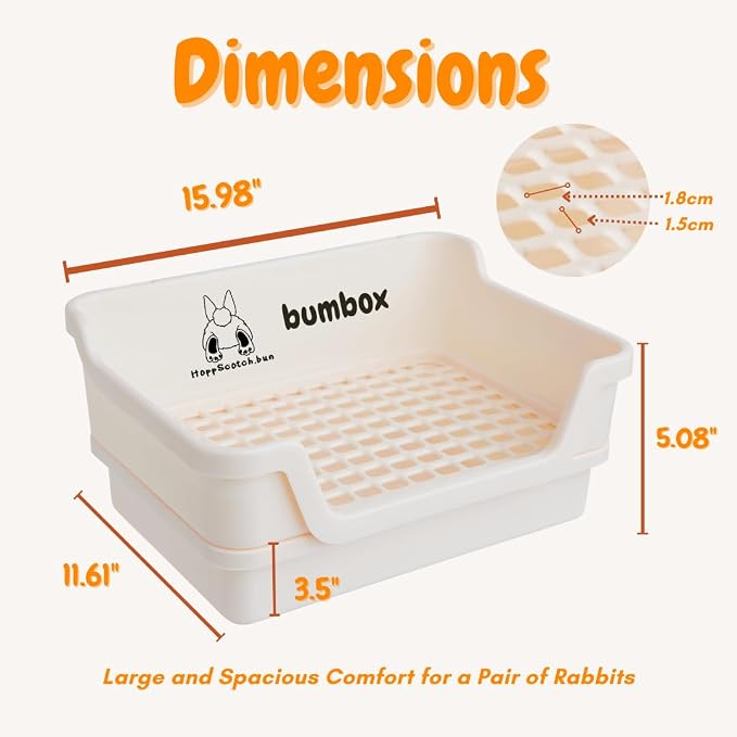 HoppScotch.bun Bumbox Large Rabbit Litter Box, 15.75" Training Cage with Plastic Grid for Small Animals, Indoor/Outdoor, Cream