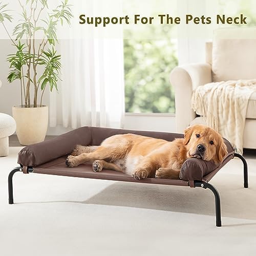 Cooling Elevated Dog Bed for Large Dogs, Indoor & Outdoor Raised Dog Bed | Portable,with Breathable Mesh, Chew Proof Pet Hammock Cots with Removable and Waterproof Bolsters