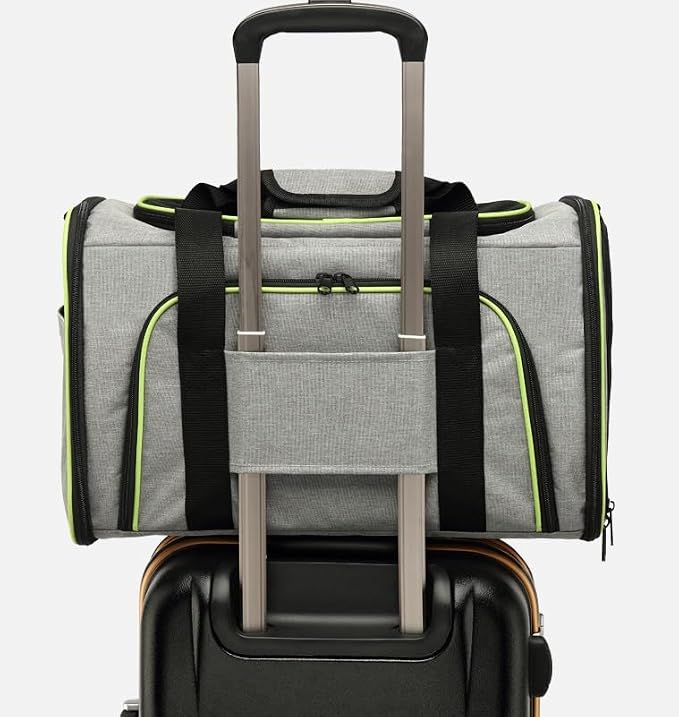 Expandable Cat Carrier Pet Carrier with 2 Extensions,Airline Approved Soft-Sided Portable Dog Travel Washable Carrier for Kittens,Puppies,Removable Soft Plush Mat (Grey Green, Medium)
