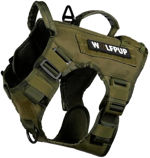 WOLFpak Tactical Dog Vest Harness No Pull Breathable MOLLE(OD Green, Large) | Dual Grab Handles, 1000D Nylon, Four-Point Adjustment, MOLLE Attachment Panels, Three Storage Pockets, Metal Alloy Buckles