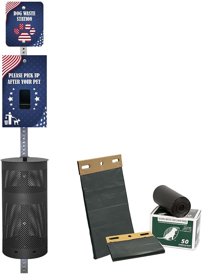 ZERO WASTE USA - Aluminum Dog Waste Station - Team USA | Matte Black | DISPENSE-ART™ UV printed aluminum station with MittN™ mitten bags, 25% more dispenser storage, commercial outdoor design