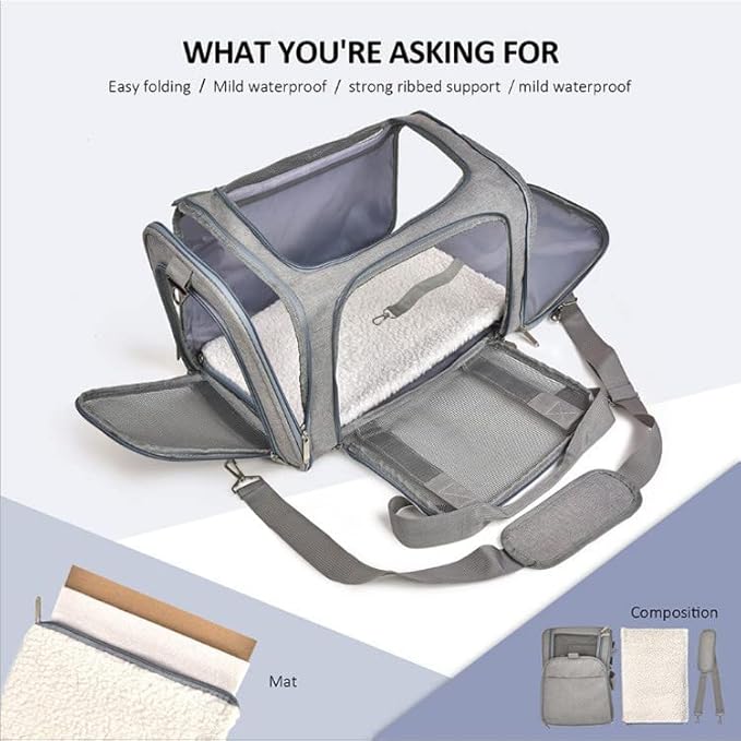 Airline Approved Cat Carriers Dog Carriers Soft-Sided Pet Travel Breathable | Large Size,Airline Approved,For Puppies/Kittens/Rabbits, 5-Sided Breathable Mesh, Self-Locking Zippers, For Cats and Dogs