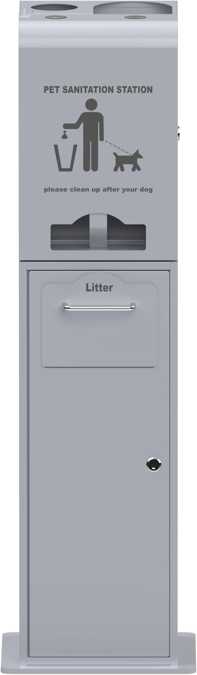 Indoor Pet Waste Station - 8ft Silver Steel Dog Waste Station - Includes a Built-In Dispenser with Lock & Storage, a Trash Receptacle, a Paper Towel Holder, and a Spray Bottle