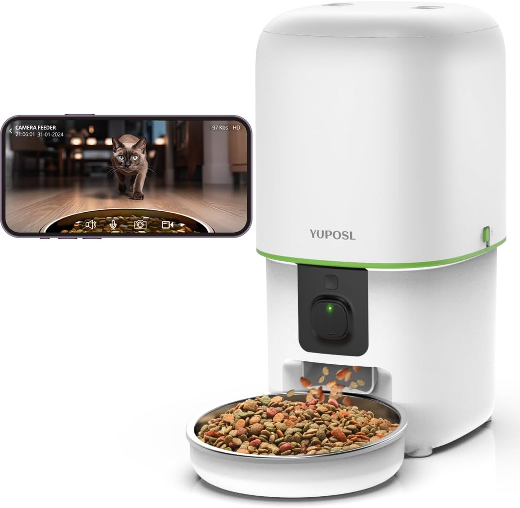 Automatic Cat Feeder with Camera - 5G WiFi Auto Cat Food Dispenser, 1080P HD Video with Night Vision, 1-15 Meals, 1-99 Portions, 2-Way Audio, Keeps Food Fresh, 4L Timed Pet Feeder Also for Dogs