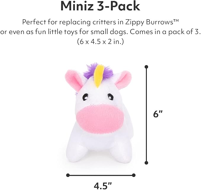 ZippyPaws Burrow Replacement Miniz - Interactive Dog & Puppy Toys for Boredom, Stimulating Pet Products to Keep Them Busy, Plush Refills for Hide & Seek Puzzle, Squeaky Toy for Enrichment - Unicorns