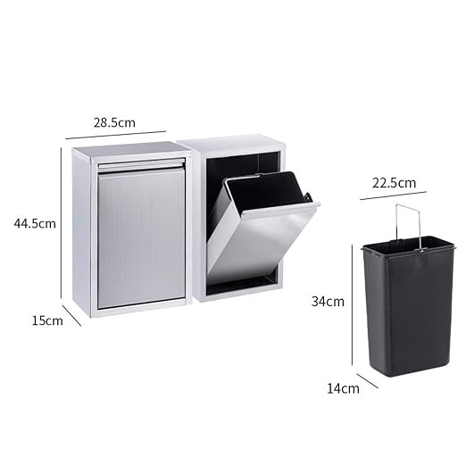 Commercial Waste Receptacle Embedded Trash Bin, Stainless Steel Tilt Out Trash Cabinet Hidden Trash Can, Wall-mounted Waste Bin Recycling Cabinet, Bathroom Waste Container Kitchen Trash Can Cabinet