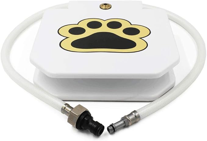 Outdoor Dog Water Fountain, Paw Activated Pet Drinking Fountain, Dispenser | Durable Step On Metal Sprinkler, Brass Valve, Sturdy 41" Hose, Easy to Use, Provides Fresh Water Constant Stream, Fun Dog Toy