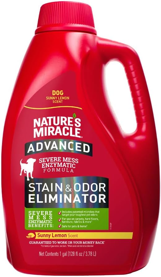 Nature’s Miracle Advanced Stain & Odor Eliminator, Severe Mess Enzymatic Formula For Tough Pet Messes, Sunny Lemon Scent, 1 Gallon