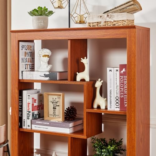 5 Tier Bookshelf with Open Back Storage - Modern Wood Bookcase Furniture Organizer - Cube Modular Shelving Unit Display Case for Living Room, Dark Oak
