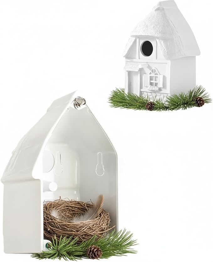 Water Proof Window Bird House for Outside, Composite Material Window View Birdhouse, Wren House for Viewing Inside, Wall Moutable, 10 Years Performance, Morden Style, White Color, 1.25" Hole