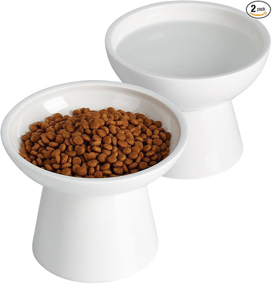 LoeJan Elevated Cat Food and Water Bowls Set, Extra Wide and Raised Ceramic Feeder, Anti-Vomit Whisker-Free Pressure Feeding Bowl for Kittens Adult Small Dogs