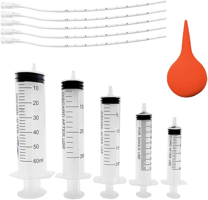 Yiqianhome 11pcs Puppy Kitten Feeding Tube Kit for Small Animals and Clear Feeding Syringe 5/10/20/30/60ml, Clear Feeding Tube, Syringe Bulb for Puppy Kitten Nestling Feeding Tools