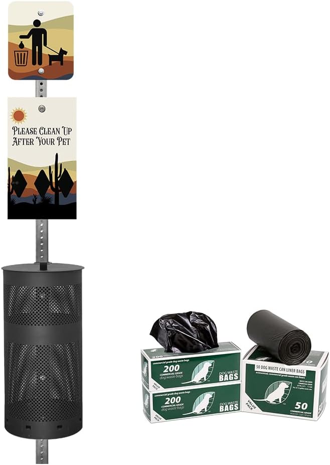 Zero Waste USA - Aluminum Dog Waste Station - Desert Landscape | Black | DISPENSE-ART™ UV-printed aluminum station, 25% larger bag storage, rust-proof commercial design for parks & properties