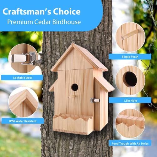 Smart Bird House with Camera, 1080p HD WiFi Outdoor Bird Box. Features Auto Capture Bird Video & Motion Detection, Night Vision, App Alerts and Serves as a Bird Nesting Box (Natural, Normal)
