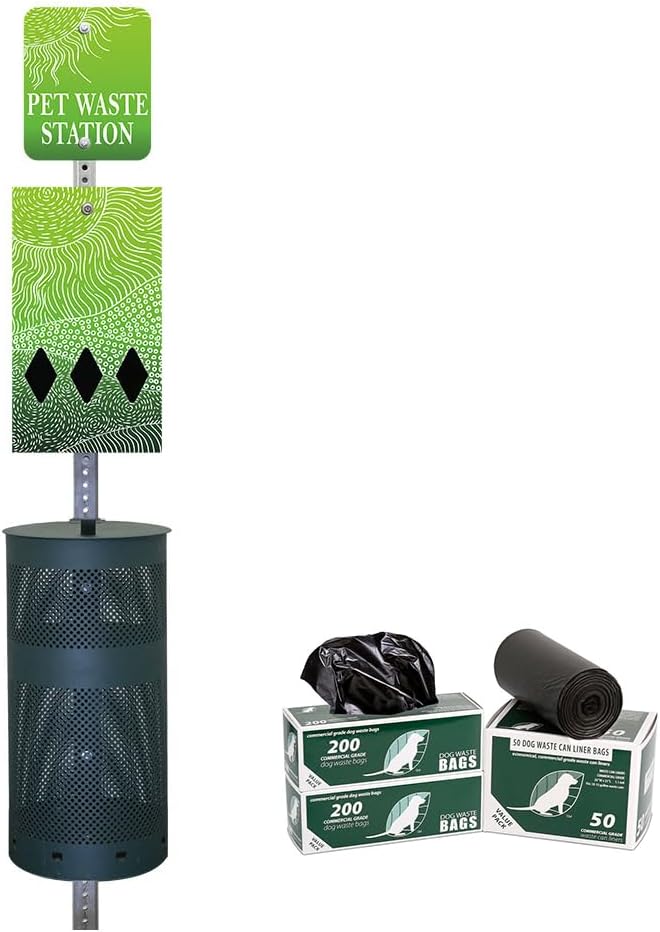 Zero Waste USA - Aluminum Dog Waste Station - Rolling Hills Green | Green | DISPENSE-ART™ UV-printed aluminum station, 25% larger bag storage, rust-proof commercial design for parks & properties