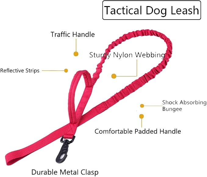 Tactical Dog Collar and Leash Set for Large Dogs with Control Handle,Red | 1000D Heavy-Duty Nylon Fabric,Quick-Release Metal Buckle,Adjustable Fit,Soft-Padded Webbing,D-Ring,for Training & Hiking,M