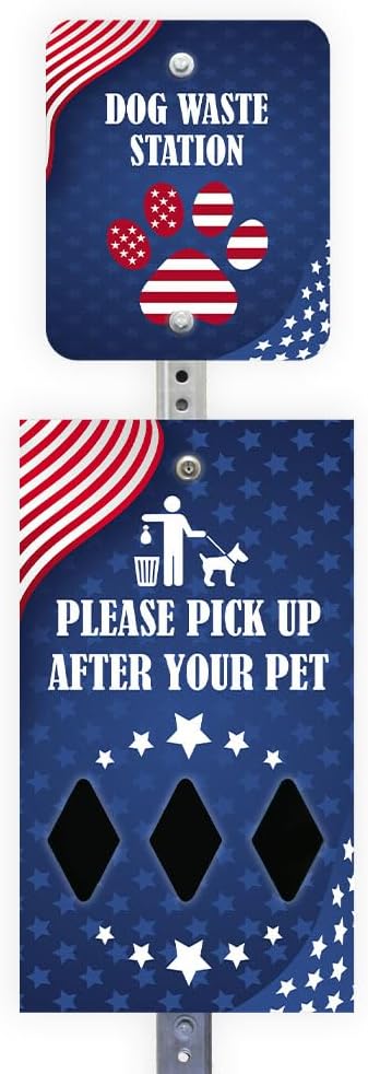 Zero Waste USA - DISPENSE-ART™ Mini Dog Waste Station - Team USA | UV-printed aluminum bag station with 400 bags, 25% larger dispenser, installs beside existing trash cans, 10-year warranty