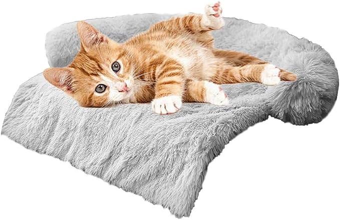 Calming Dogs/Cats Bed Mats, Dog Pad Washable Removable Couch Cover, Plush Long Fur Mat for Pets, Waterproof Lining, Perfect for Small, Medium and Large Dogs and Cats (Light Gray, 31"x23")