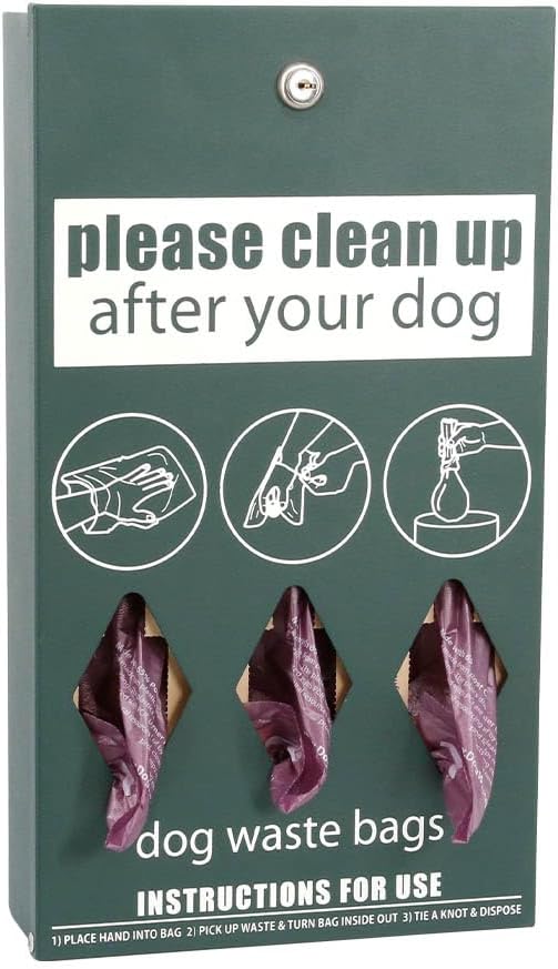 Zero Waste USA - Aluminum Dog Waste Station with Bags - Purple & Green | Purple dog design with rust-proof aluminum station, 400 roll bags, 25 liners, locking dispenser, 10-gallon waste can