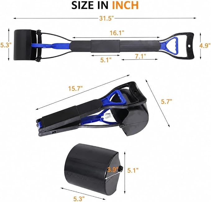 32" Long Handle Pooper Scooper for Large Dog, Heavy Duty Poop Scoop for Yard, Foldable, Portable