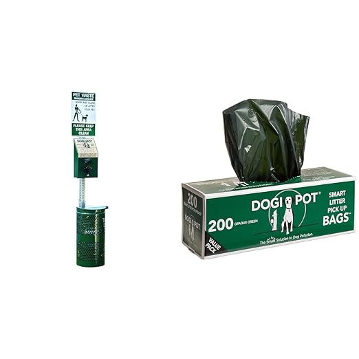 Dogipot 1003A-L Pet Station with Sign, Dispenser, Receptacle, Litter Bag Rolls, Trash Bags and 10 Roll Case with 2000 Pick Up Bags