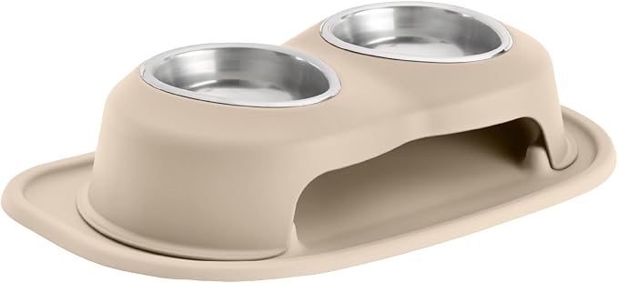 WeatherTech Double High Pet Feeding System - Elevated Dog/Cat Bowls - 4 inch High Tan (DHC1604TNTN)