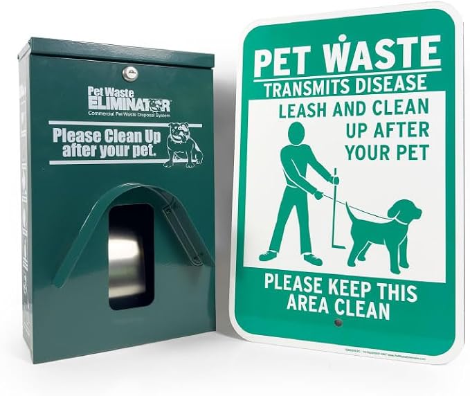Pet Waste Station Kit with 12in x 18in Aluminum Sign - Rustproof Aluminum - FREE 200 Roll Bags & 50 Can Liners (No Fine Sign)