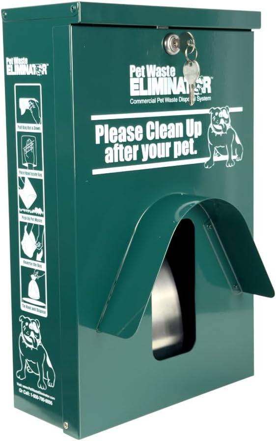 Dog Waste Station Dispenser Box, Fits Any Dog Poop Bag, Made of Rust-Proof Aluminum, Pet Waste Bag Dispenser with Lock and Rainguard, For Commercial Use, Parks, Condos & HOA (No bags included) (Green)