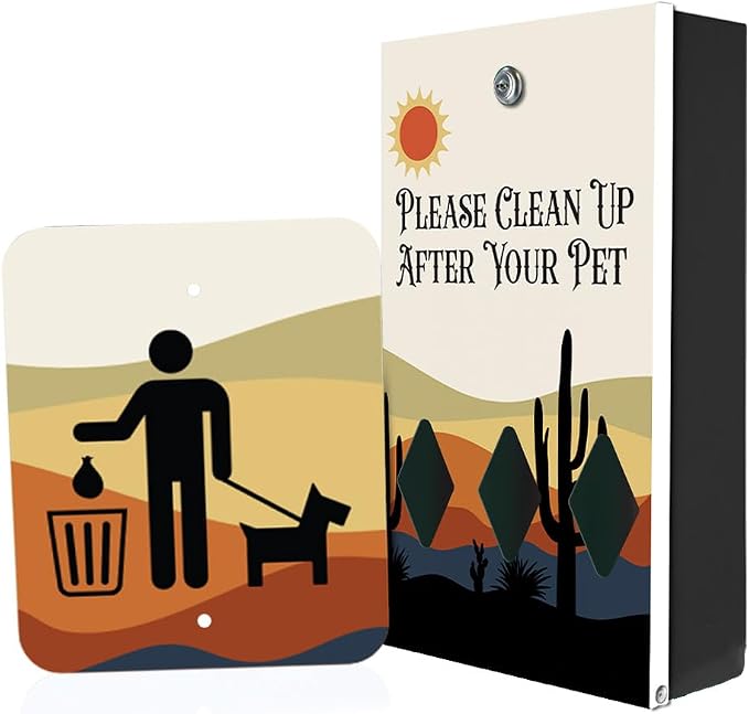 Zero Waste USA - Aluminum Dog Waste Station - Desert Landscape | Black | DISPENSE-ART™ UV-printed aluminum station, 25% larger bag storage, rust-proof commercial design for parks & properties