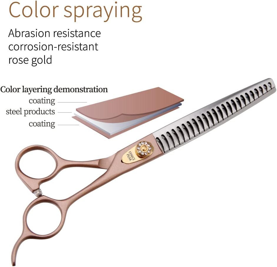 Fenice Peak Thinning Shears for Dogs and Cats Rose Gold Pet Grooming Scissors Chunkers Shears 440C Stainless Steel Professional Dog Trimming Scissors 8''
