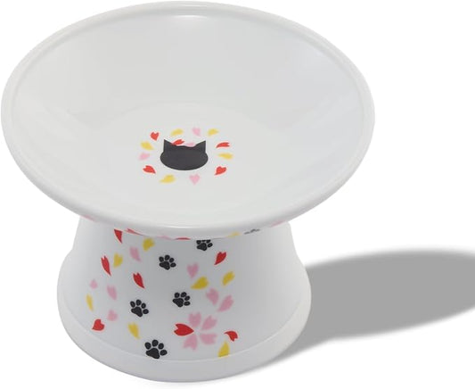 Necoichi Elevated Cat Food Bowl, Ceramic (Porcelain), Whisker-Friendly, Dishwasher & Microwave Safe, Non-Slip Silicone Base, Anti-Vomiting & Neck Fatigue (Sakura Floral, Extra Wide)