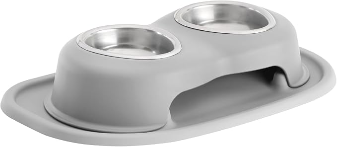 WeatherTech Double High Pet Feeding System - Elevated Dog/Cat Bowls 8oz Stainless Steel Bowls 3 inch High Light Grey (DHC0803LGLG)