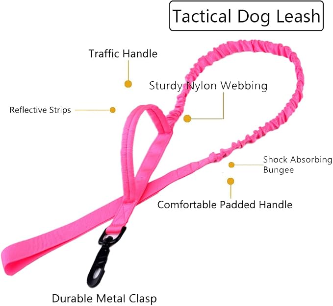 Tactical Dog Collar and Leash Set for Large Dogs with Control Handle,Pink | 1000D Heavy-Duty Nylon Fabric,Quick-Release Metal Buckle,Adjustable Fit,Soft-Padded Webbing,D-Ring,for Training & Hiking,M