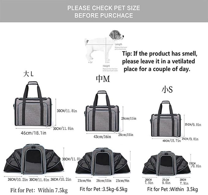 Airline Approved Expandable Pet Carrier for Cats & Small Dogs up to 6kg - Foldable, 3-Way Carry for Airplane & Outdoor (Grey Orange,Medium)