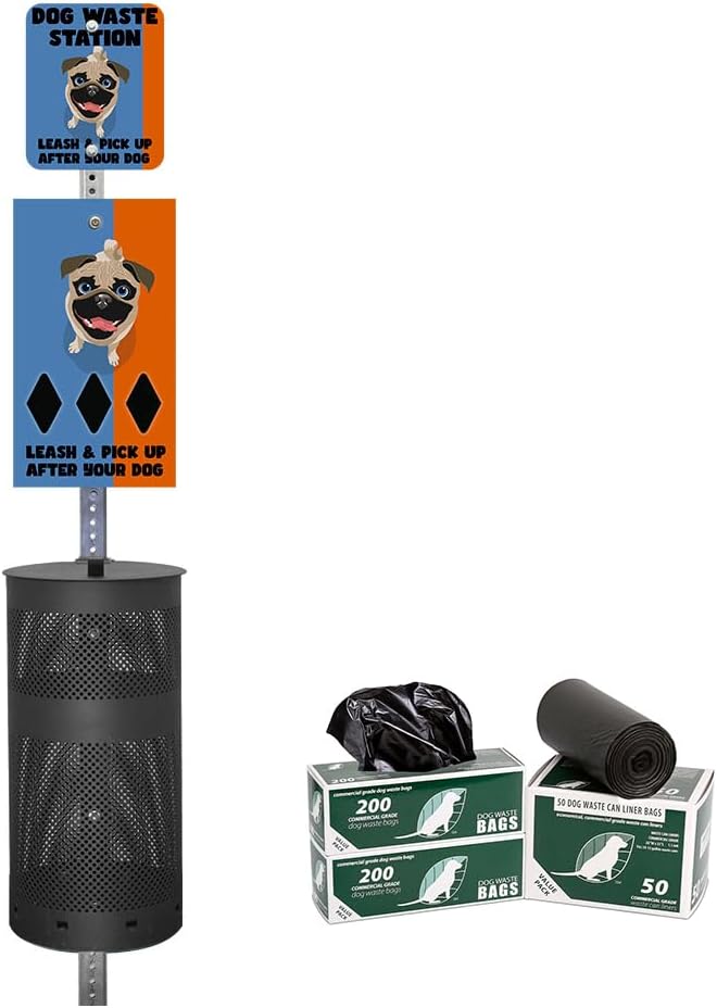 Designer Dog Waste Station - Dual Color Dogs Pug - Roll Bag System (Most Popular) - Free 400 Waste Bags & 25 can Liners - Over 500k Sold in USA (Pug | Matte Black)