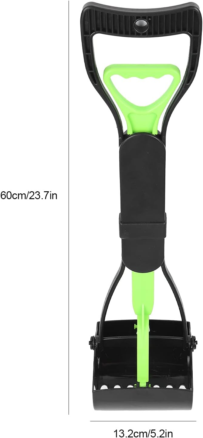 Pet Poop Scoop, Long Handle Jaw Scooper with Foldable Design, Heavy Duty Plastic, Nonstick Surface, Dog Waste Picker for Grass Lawn, Indoor Outdoor (Green Black)
