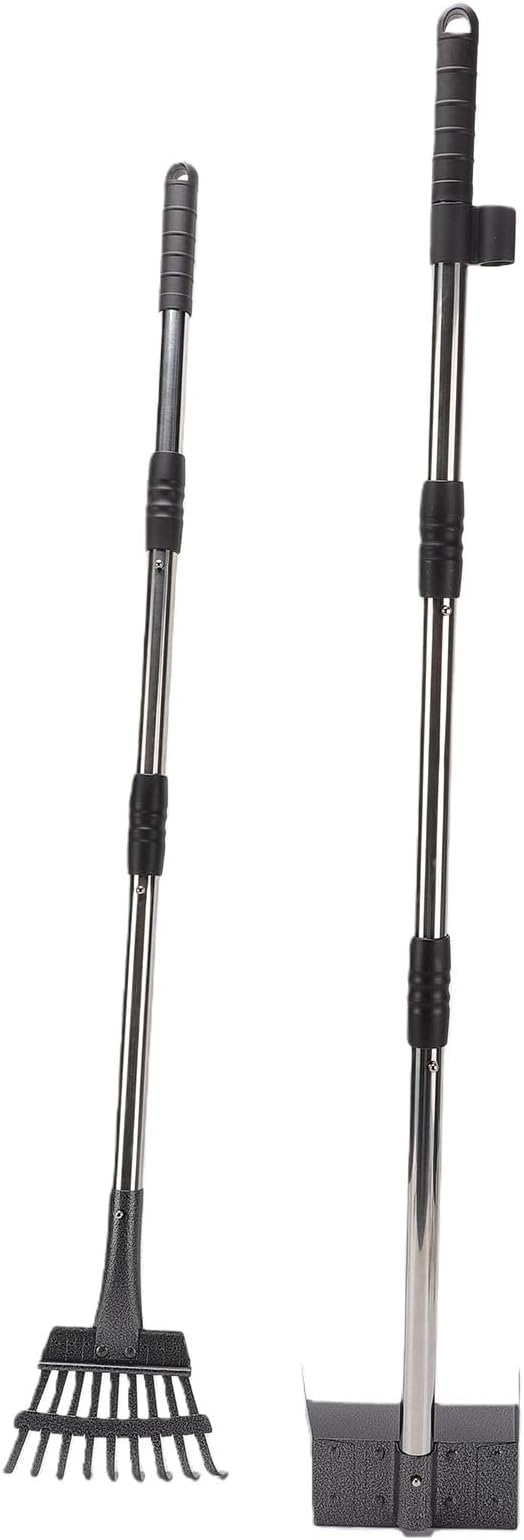 Jiawu Pet Pooper Scooper Long Handle Heavy Duty Tool for Medium Small Dogs on Grass Dirt Gravel 38" Tray Stainless Steel