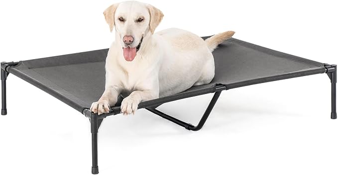 Garnpet XL Elevated Dog Bed for Large Dogs, Extra Raised Dog Cot Beds, Heavy Duty Pet Cots with Durable Supportive Teslin Recyclable Mesh, Indoor & Outdoor Pet Bed, Dark Grey