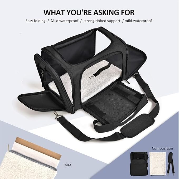 Airline Approved Cat Carriers Dog Carriers Soft-Sided Pet Travel Breathable | Large Size,Airline Approved,For Puppies/Kittens/Rabbits, 5-Sided Breathable Mesh, Self-Locking Zippers, For Cats and Dogs
