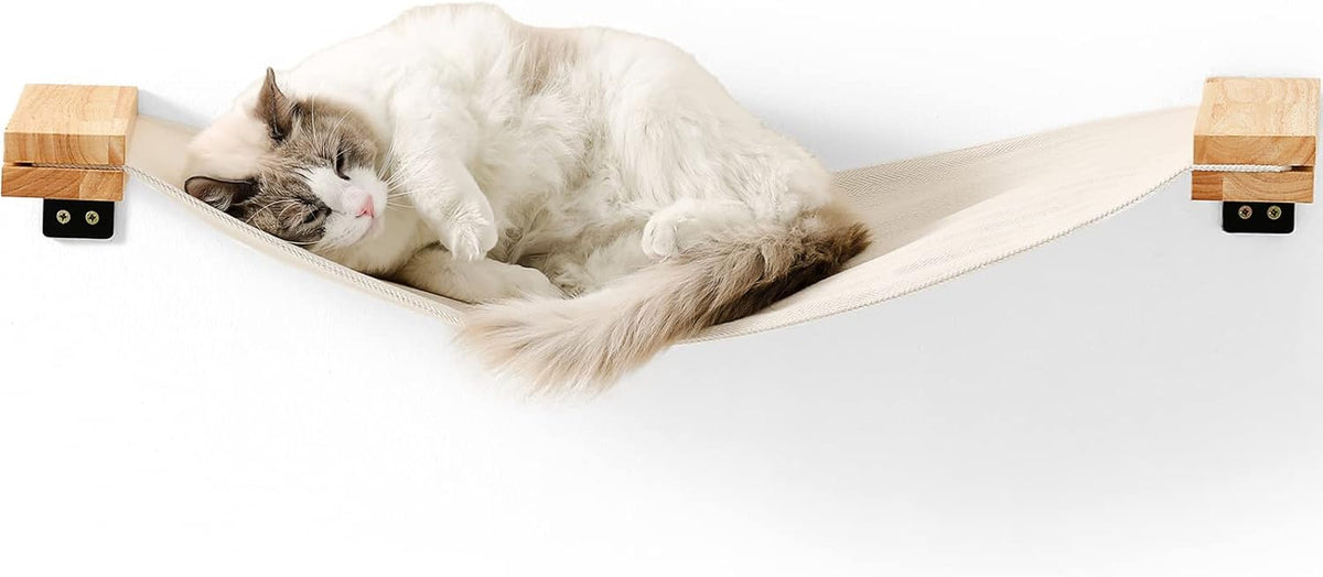 FUKUMARU Cat Wall Furniture, 34 x 13 inch Cats Hammock Shelves, Rubberwood Kitten Window Perch, Easy DIY Installation