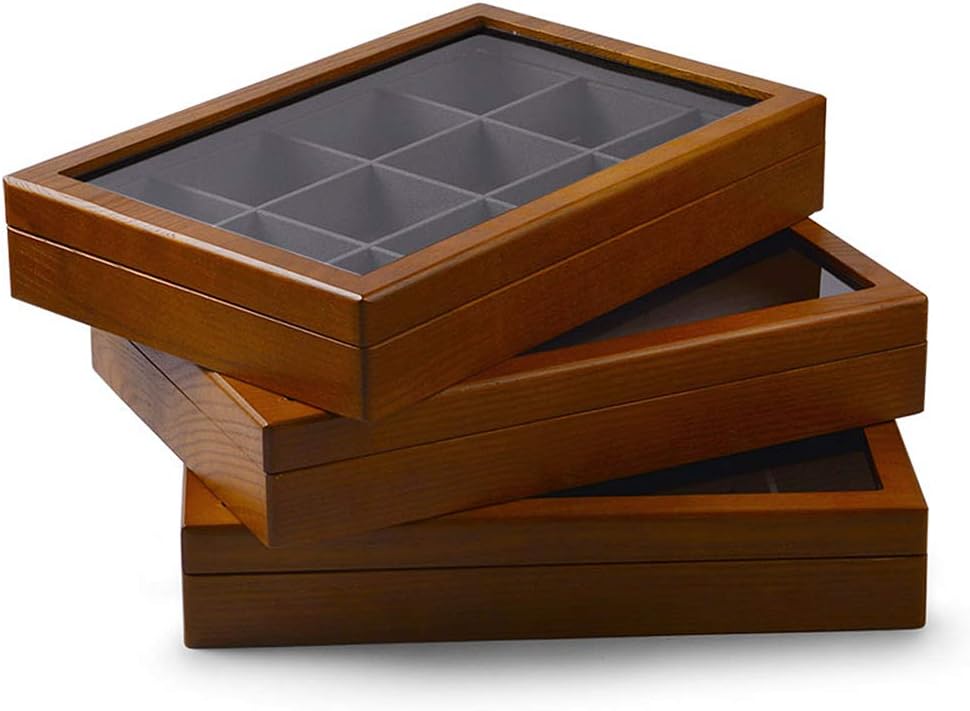 Oirlv Solid Wooden Jewelry Box Rings Earrings Necklaces Display Case with Lid Vintage Jewelry Organizer Box for Women