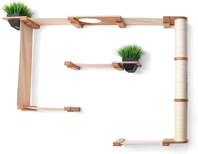 CatastrophiCreations Mini Garden - Multiple-Level Cat Hammock & Climbing Activity Center -Wall-Mounted Cat Tree Shelves, Natural/Natural