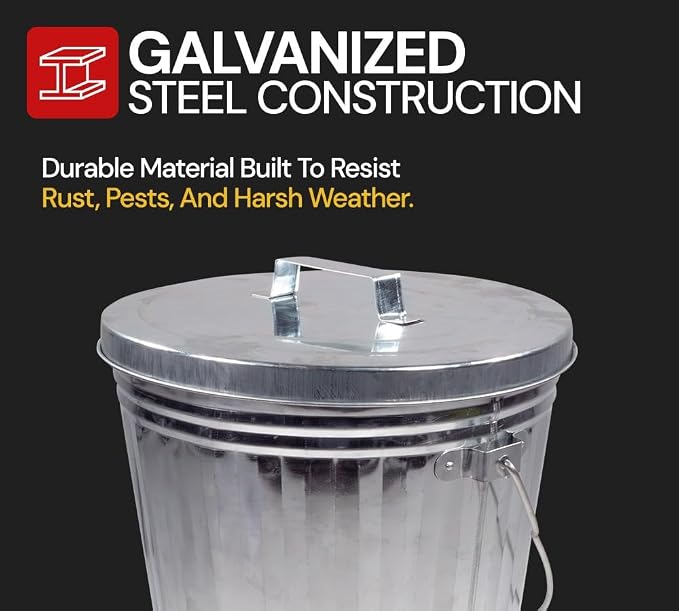 Mytee Products Galvanized Trash Can with Lid Ideal for Trailers - 10 Gallon Steel Mounted Small Outdoor Garbage Can for Home, Office, Bathroom, Kitchen - Fire and Heat Resistant