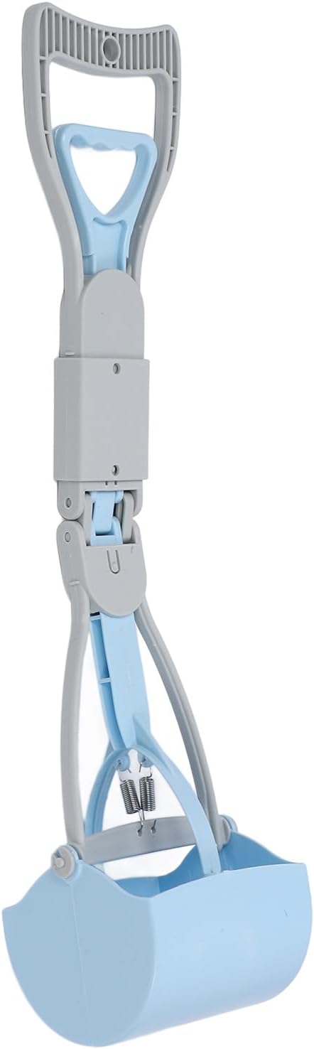 Focket Dog Poop Scooper, Foldable Handle Large Opening Heavy Duty, Pooper Scooper for Large Dogs with Serrated Grip for Easy Grass Gravel Pickup (Blue)