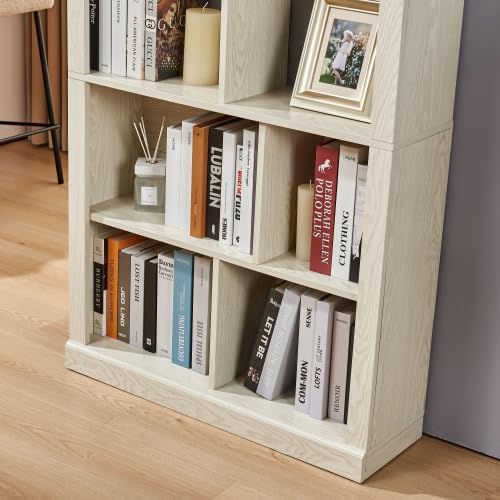 5 Tier Bookshelf with Open Back Storage - Modern Wood Bookcase Furniture Organizer - Cube Modular Shelving Unit Display Case for Living Room, White Oak