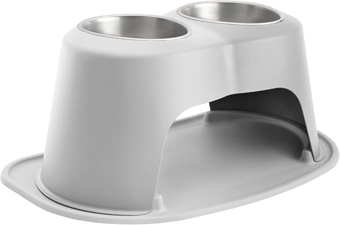 WeatherTech Double High Pet Feeding System - Elevated Dog/Cat Bowls - 12 inch High Light Grey (DHC6412LGLG)