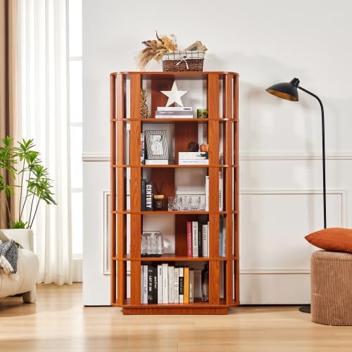 Tall Book Shelf Unit Combo, 5 Layer Storage Shelves Organizer, Modular Open Back Grid Bookcase for Home Office Decor, Dark Oak