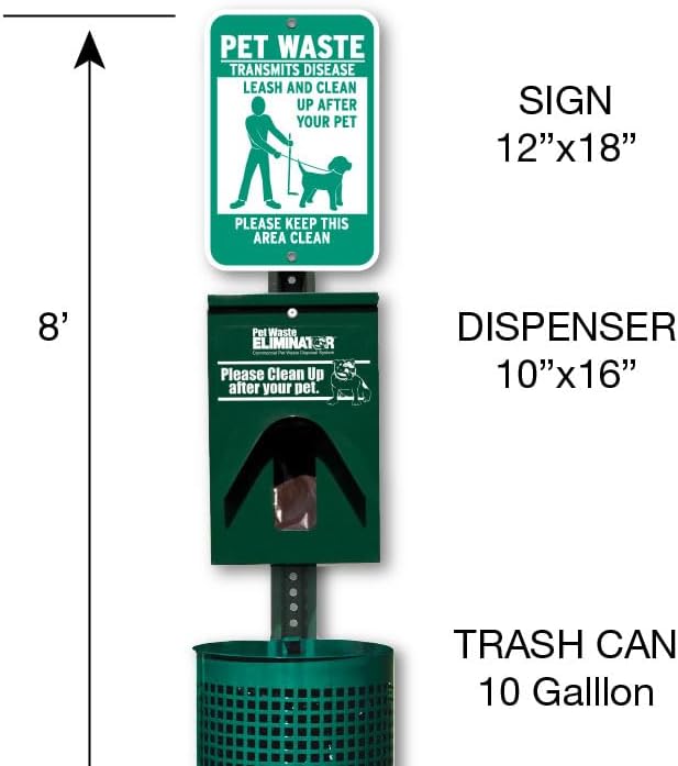 Pet Waste Station Kit with 12in x 18in Aluminum Sign - Rustproof Aluminum - FREE 200 Roll Bags & 50 Can Liners (No Fine Sign)
