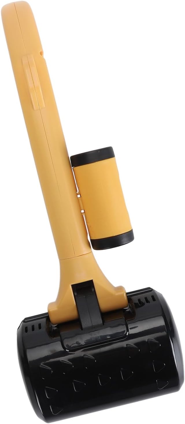Dog Pooper Scooper, Heavy Duty Portable Jaw Clamp Style Pet Waste Cleanup Tool with Ergonomic Handle and Poop Bag Dispenser for Large Medium Small Dogs Yellow Black